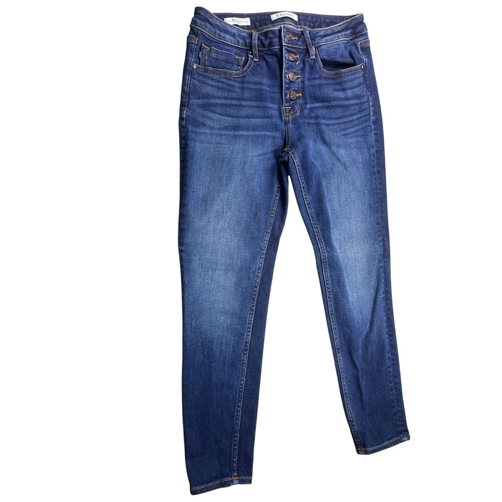 Vigoss Marley Skinny Jeans Womens Blue High Rise Button Fly Stretch Denim